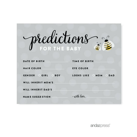 Predictions For Baby Mama to Bee Bumblebee Gender Neutral Baby Shower Games , 20-Pack