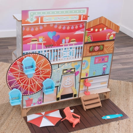 KidKraft Ferris Wheel Fun Beach House Wooden 360-Play Dollhouse with 19 Play Pieces