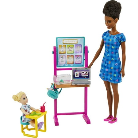 Barbie Careers Teacher Playset with Brunette Fashion Doll, 1 Small Doll, Furniture & Accessories