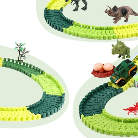 Anpro Dinosaur Toys Race Car Track Set for Kids, 250pcs Race Car Track Set Vehicle Playsets Dinosaur World Road Toys Flexible Track Playset for Boys Age 3+ Best Christmas Gift