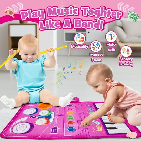 Musical Toys Baby Piano Mat 1 Year Old Girls Toys, Keyboard & Drum Musical Mat, Gifts for 1 2 3 Years Old Girls, Music Sensory Play Mat Toys for Girls Ages 1 2 3 4