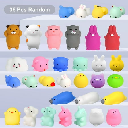 36 Pcs Mochi Squishy Toys, Kawaii Squishy Favors, Animal Squishies Squeeze Stress Relief Toys Birthday Gift for Boys Girls, Random