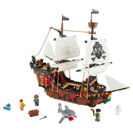 LEGO Creator 3 in 1 Pirate Ship Building Set, Kids can Rebuild the Pirate Ship into an Inn or Skull Island, Features 4 Minifigures and Shark Toy, Makes a Great Gift for Kids Ages 9+ Years Old, 31109