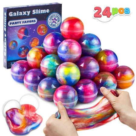 SYNCFUN 24 Pcs Galaxy Slime Ball Party Favors, Stretchy, Non-Sticky and Safe for Girls and Boys, Classroom Reward, Easter Basket Stuffers, Birthday Party Supplies