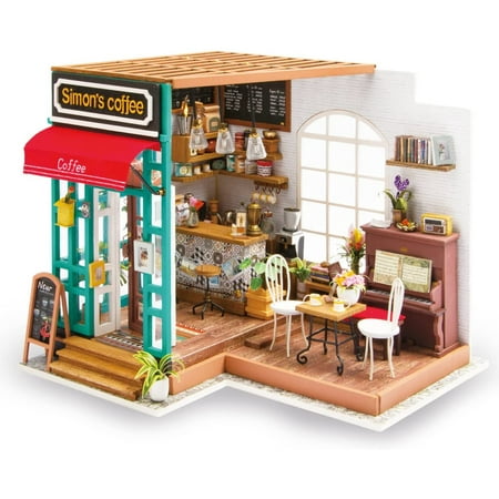 ROKR DIY Dollhouse Kit Miniature Kits with Accessories and Furniture for Adults Girls Birthday Gifts(Coffee House)