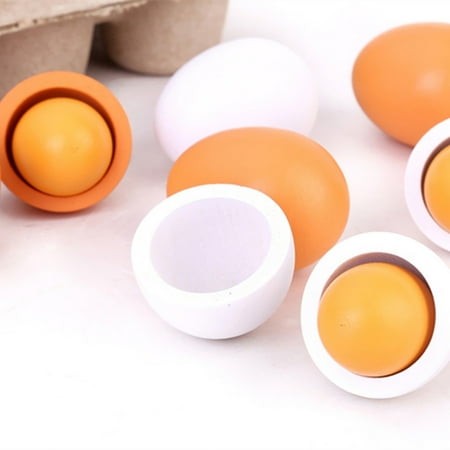 GEjnmdty 6PCS Realistic Egg Toys, Pretend Play Kitchen Toys Wooden Eggs Yolk Toy Educational Toy Easter Egg with Storage Box Birthday Gift Toys for Kids Child Baby