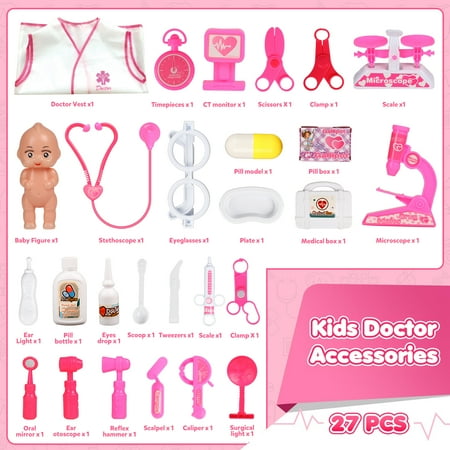 UQN Doctor Kit for Toddlers 3-5, 27PCS Pretend Play Dress Up Doctor Toys with Pop Up Tent, Medical Kit Stethoscope Doctor Role Play, Birthday Gifts for Girls Boys Age 3 4 5 6 7