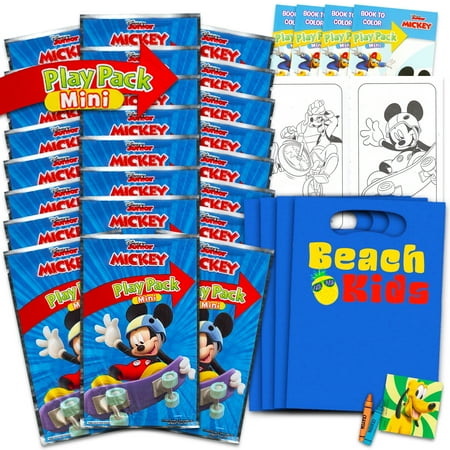 Disney Mickey Mouse Birthday Party Favors Set - Bundle with 24 Mickey Play Packs | Mini Coloring Books, Stickers, and More for Goodie Bags