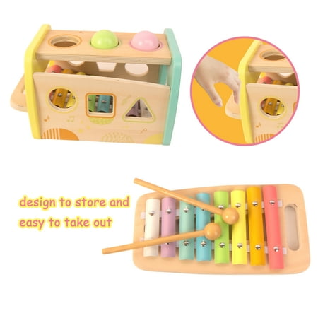 WOODENFUN Hammering Pounding Toys Wooden Educational Toy Xylophone Shape Sorter for Toddlers