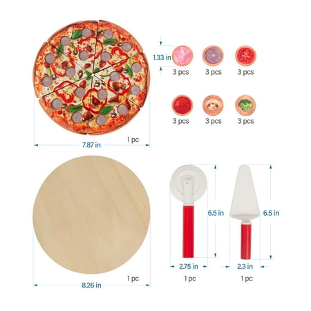 WoodenEdu Cutting Play Food Toy for Kids Kitchen,Wooden Pizza Set Pretend Play Kitchen Accessories,Learning Toy Birthday Gifts for Boys Girls Toddlers