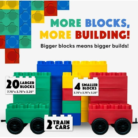 BiggoBlocks Jumbo Blocks — Big Blocks for Kids Ages 3-8 — Indoor & Outdoor Blocks for Kids Jumbo Games — Large Building Blocks (24 pc with 2 cars) Big City Set