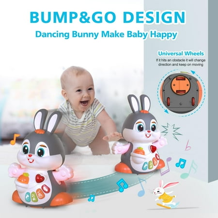 MOONTOY Baby Bunny Toys 6 to 12 Months, Infant Tummy Time Toys, Musical Rabbit Crawling Dancing Walking Moving Toy, Baby Toys Boys Girls Toddler Birthday Gifts