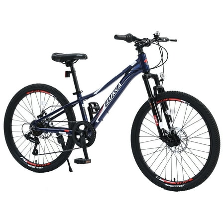 Arnahaishe Kids Mountain Bike for Boys and Girls Aluminum Frame Shimano 7-Speed Dual-Disc Brake 24 inch Child MTB Bicycle, Blue