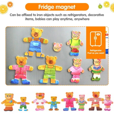 SHELLTON 36Pcs Magnetic Wooden Jigsaw, Bear Family Dress-Up Jigsaw Puzzles, Bear Change Clothes Games Toy for 3-6 Years Old Boys and Girls (Papa bear)