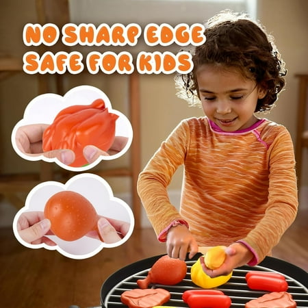 24 PCS Little Chef Kids Kitchen Toys Set, Kids Toy Grill Playset, Interactive Toy BBQ Grill Set with Sound&Light, Pretend Play Outdoor Barbecue Cooking Toys Gift for Kids Boys Girls Ages 3+