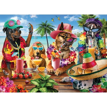 Anatolian Puzzle - Dogs Drinking Smoothies on a Tropical Beach -1000 Piece Jigsaw Puzzle #1102, Multicolor