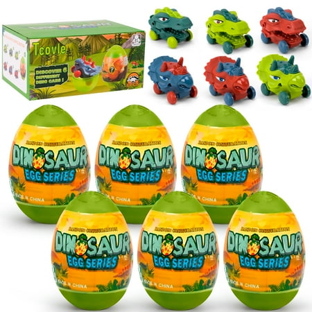 Tcovle Dinosaur Egg Toy Set – 6 PCS Mystery Dino Eggs with Unique Cars, Perfect for Christmas Gifts, Tree Decorations, and Birthday Favors for Kids 3-8