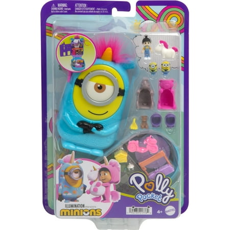 Polly Pocket Playset, Minions Compact with 9 Accessories, 1 Doll, 2 Minions and Unicorn Toy