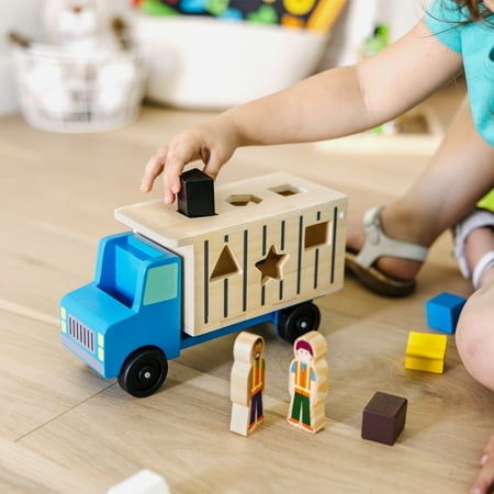 Melissa & Doug Shape-Sorting Wooden Dump Truck Toy With 9 Colorful Shapes and 2 Play Figures