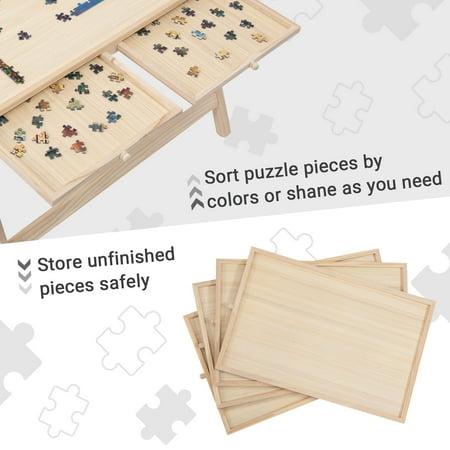 1500 Pcs Wooden Folding Puzzle Table with Legs, 34" x 26" Jigsaw Wooden Puzzle Board with 4 Sliding Drawers and Puzzle Cover Jigsaw Puzzle Table for Adults Birthday Gift for Family