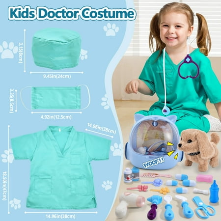 25-Piece Kids Dog Toy Doctor Kit, Interactive Plush Walking Bark Vet Pretend Play Set with Pet Care Backpack - Ideal Gift for 3-7-Year-Old Girls and Boys