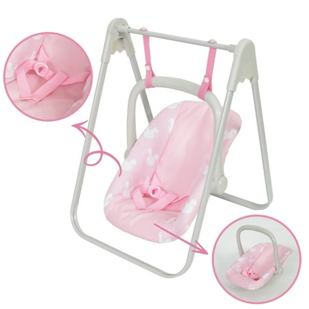 Yexmas 2 in 1 Baby Doll Swing and Portable Carrier Seat for 18 inch Dolls ,Gift for Boys & girls Pink