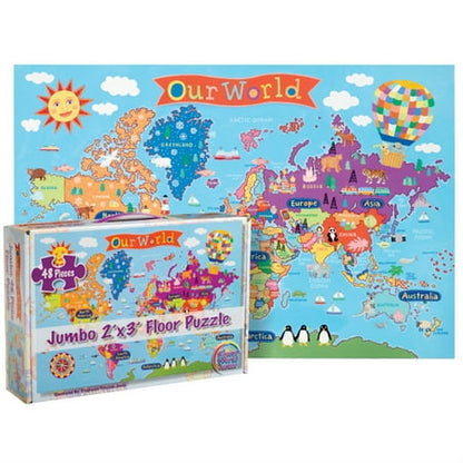 World Floor Puzzle for Kids, 24"H x 36"L, 48 Pieces