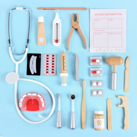 20 Pcs Doctor Kit for Kids, Wooden Pretend Doctor Playset Medical Dentist Kit Toys for Toddlers Birthday Xmas Gift