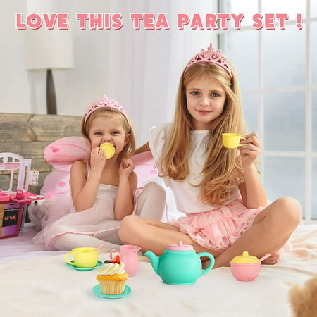 JOYIN Pretend Play Tea Party Set,Mini Kitchen for Kids Unisex Gifts