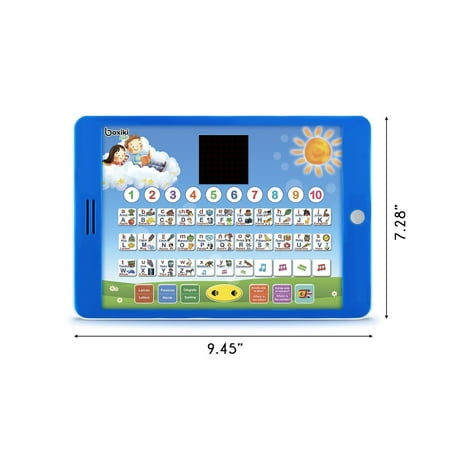 Spanish-English Tablet Bilingual Educational Toy with LCD Screen Display by Boxiki Kids. Touch-and-Teach Pad for Kids Learning S