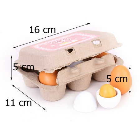 GEjnmdty 6PCS Realistic Egg Toys, Pretend Play Kitchen Toys Wooden Eggs Yolk Toy Educational Toy Easter Egg with Storage Box Birthday Gift Toys for Kids Child Baby