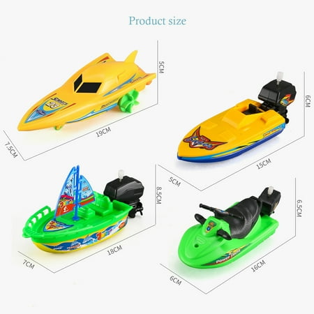 Wind-up Boat Bath Toy, 4 Pack Clockwork Boat Bathtub Toy, Ship Winding Clockwork Toy, Float Water Classic Wind up Water Boat Children Bathtub Shower Toy for Kids(Random Color)