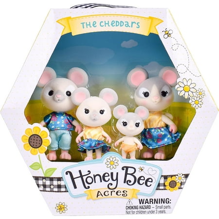 Honey Bee Acres Cheddars Mouse Family – 4 Miniature Flocked Dolls | Small Collectible Figures