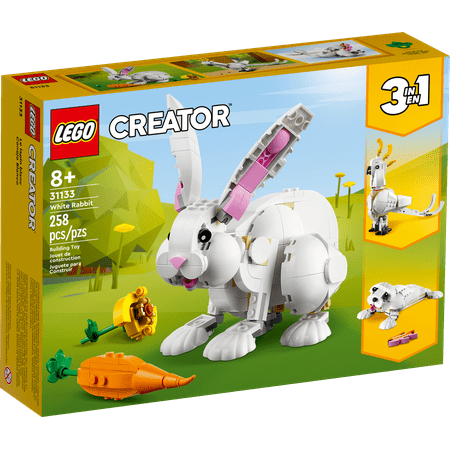 LEGO Creator 3 in 1 White Rabbit Animal Toy Building Set, STEM Toy for Kids 8+, Transforms from Bunny to Seal to Parrot Figures, Creative Play Building Toy for Boys and Girls, 31133