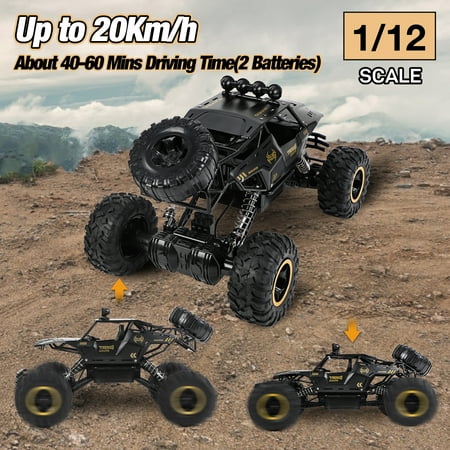 Wisairt 1:12 Large RC Cars,4WD Large Remote Control Monster Truck 2.4 GHz Alloy RC Cars for Kids Adults Age 6 + Birthday Gifts (Black)