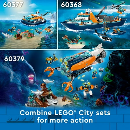 LEGO City Arctic Explorer Ship 60368 Building Toy Set, Fun Toy Gift for 7 year old Boys and Girls, with a Floatable Boat, Helicopter, Dinghy, ROV Sub, Viking Shipwreck, 7 Minifigures and an Orca