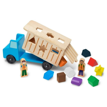 Melissa & Doug Shape-Sorting Wooden Dump Truck Toy With 9 Colorful Shapes and 2 Play Figures