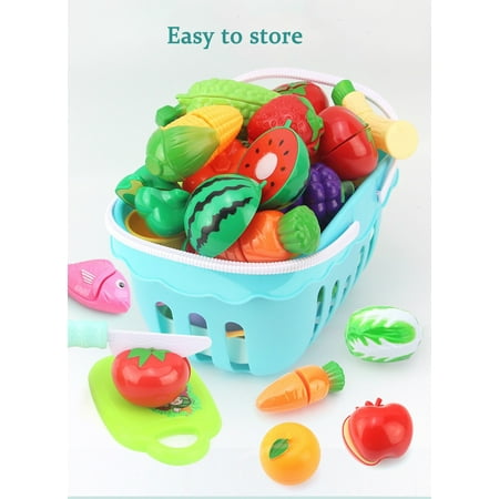 30 PCS Cutting Play Food Toy for Kids Kitchen Set, Pretend Food, Fruits and Vegetables Toys with Storage Basket, Educational Toy for Toddlers, Kids, Boys and Girls