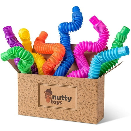 NUTTY TOYS 8 pk Pop Tube Sensory Toys - Fine Motor Skills & Learning for Toddlers, Unique Classroom Fidget for Kids - Best Boys Girls Tweens & Teens ADHD Gadget & Top Birthday Gift Present Idea 2021