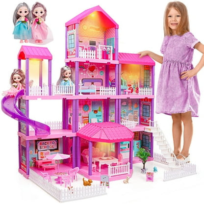 Hot Bee 36 inch Dollhouse Playset Girl Toys, 11 Rooms with Doll Toy Figures Toddler Playhouse Christmas Birthday Gifts for 3 4 5 6 7 Year Old Girls