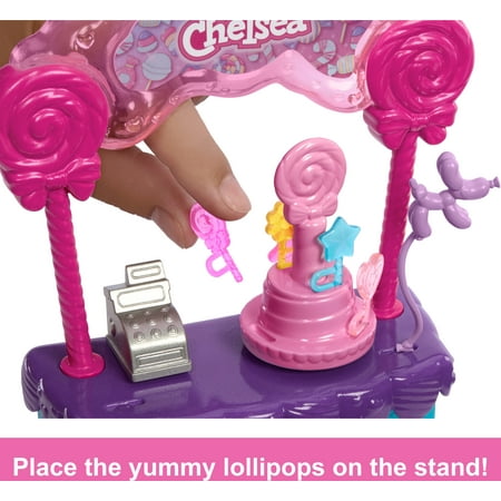 Barbie Chelsea Doll & Lollipop Stand, 10-Piece Toy Playset with Accessories