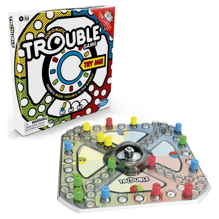 Trouble Board Game with Coloring and Activity Sheet for Kids and Family Ages 5 and Up, 2-4 Players