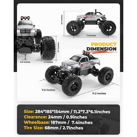 YCFUN 1:14 Remote Control Cars RC Monster Truck, off-Road Rock ABS Crawler for Adults Boys Toys Age 5-7 8-12