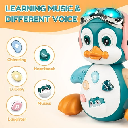 Vanmor Baby Musical Crawling Toys Penguin, Baby Toys 6 to 12 Months Infant Learning Moving Walking Dancing Toy with Music & Lights for 1 Year Old Toddler Boy Girl Birthday Gifts