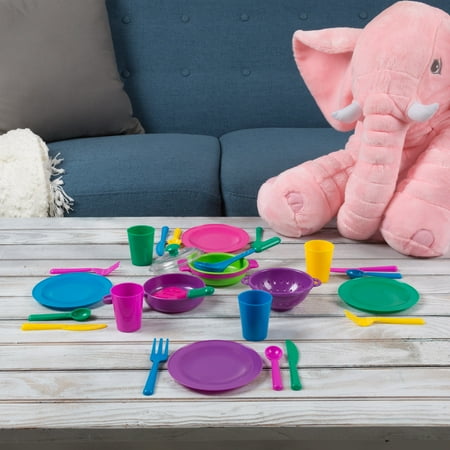 Kids Play Dish Set, 27 Piece Tableware Dish Set with Dish Drainer by Hey! Play!