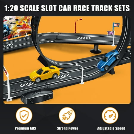 Fisca Slot Car Race Track Sets, 20ft Electric/Hand Shake Slot Car Track, Dual Race Track Race Cars Toy for Girls Boys Age 4-12