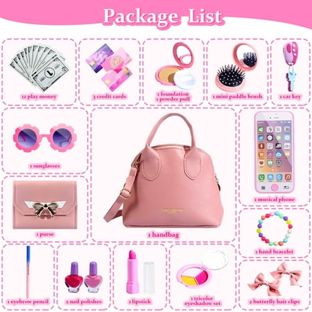 Creative Pretend Play Toy - 31-Piece Princess Purse Set with Handbag, Makeup, Smartphone, and Accessories for Role Playing Ages 3 4 5 6 7 8 Years and Up