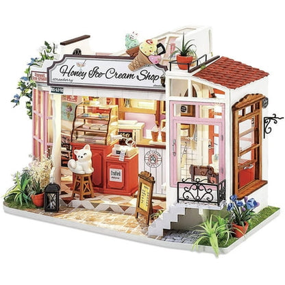 Robotime DIY Miniature Dollhouse Kit for Adults to Build Tiny House Model Gift for Family and Friends (Ice Cream Store)