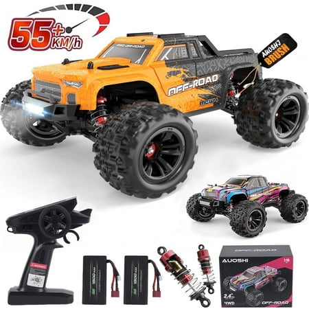 AUOSHI RC Cars 1:16 High Speed Remote Control Truck, 4WD All Terrain Off Road RC Truck 37+MPH with LED Lights, 2 Batteries for Kids and Adults Toy Gifts