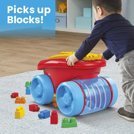 MEGA BLOKS Fisher-Price Blue Block Scooping Wagon Building Toy (21 Pieces) for Toddler